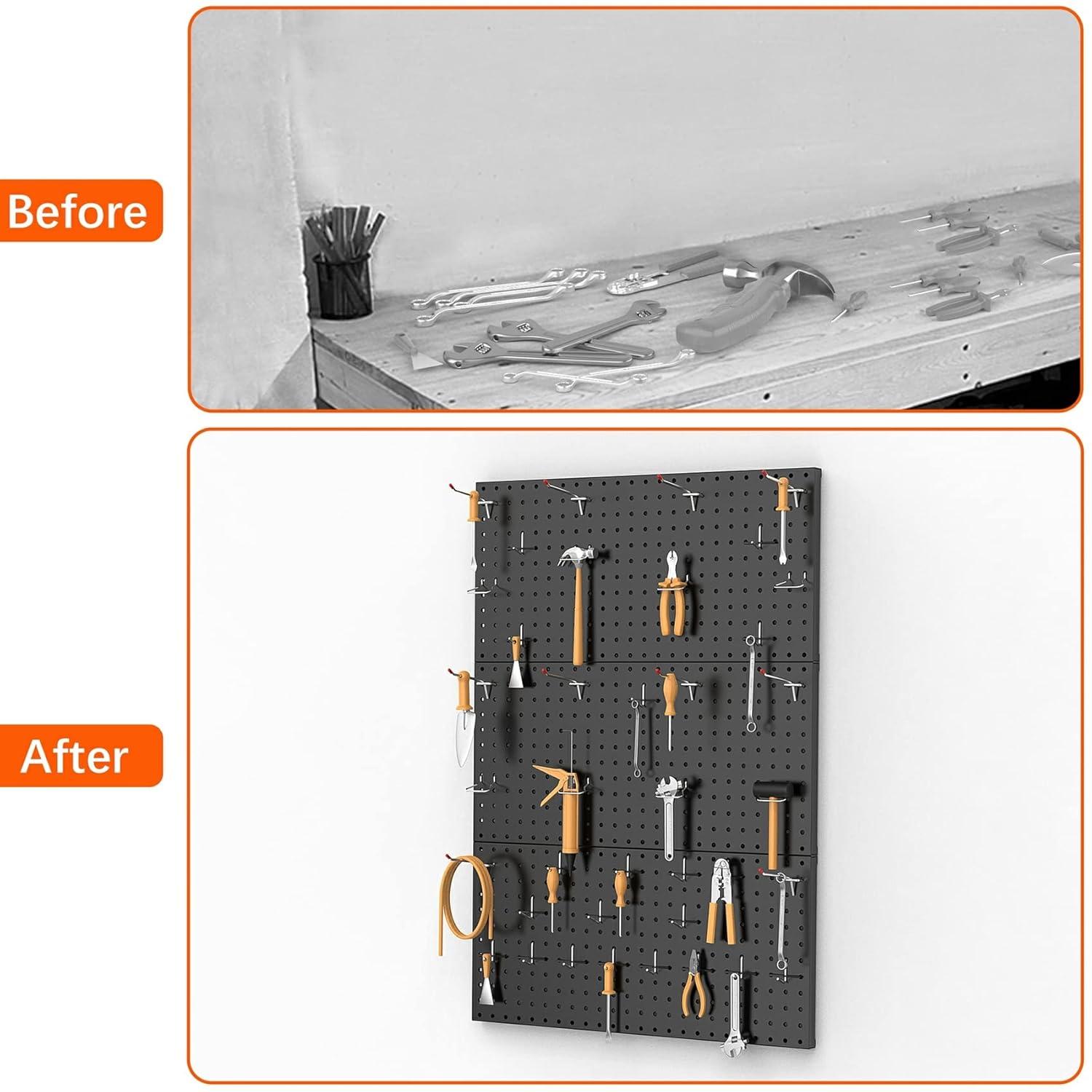 imageTORACK 2Pack 12x24 inch Metal Pegboard Panels for Garage Wall Tool Organizer Pegboard for Workbench Workshop Tool Storage Peg Board for PegsBlack12x24 in