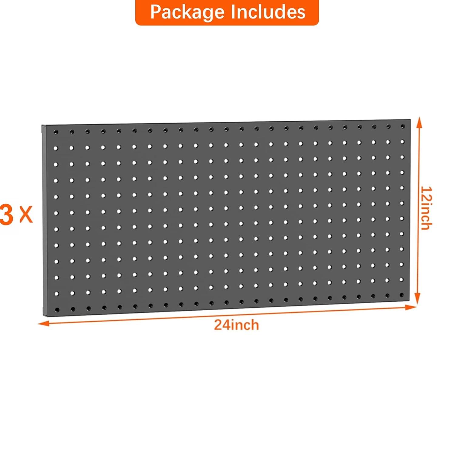imageTORACK 2Pack 12x24 inch Metal Pegboard Panels for Garage Wall Tool Organizer Pegboard for Workbench Workshop Tool Storage Peg Board for PegsBlack12x24 in