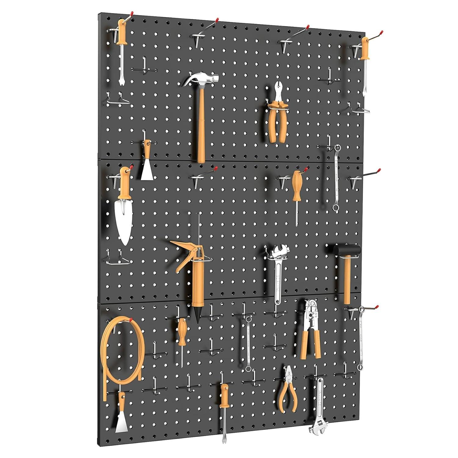 imageTORACK 2Pack 12x24 inch Metal Pegboard Panels for Garage Wall Tool Organizer Pegboard for Workbench Workshop Tool Storage Peg Board for PegsBlack12x24 in