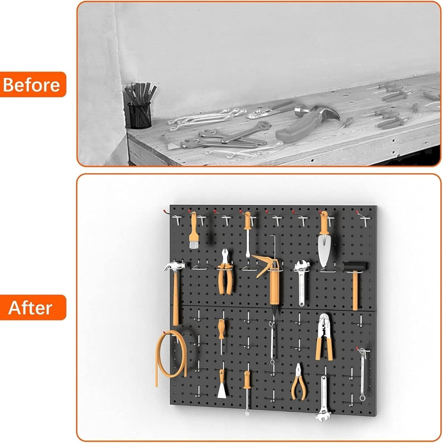 imageTORACK 2Pack 12x24 inch Metal Pegboard Panels for Garage Wall Tool Organizer Pegboard for Workbench Workshop Tool Storage Peg Board for PegsBlack12x24 in