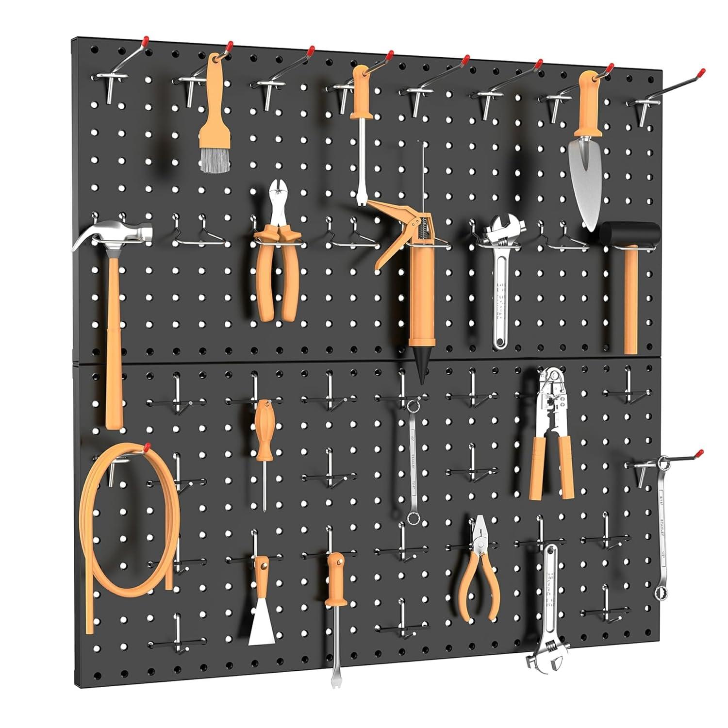 imageTORACK 2Pack 12x24 inch Metal Pegboard Panels for Garage Wall Tool Organizer Pegboard for Workbench Workshop Tool Storage Peg Board for PegsBlack12x24 in