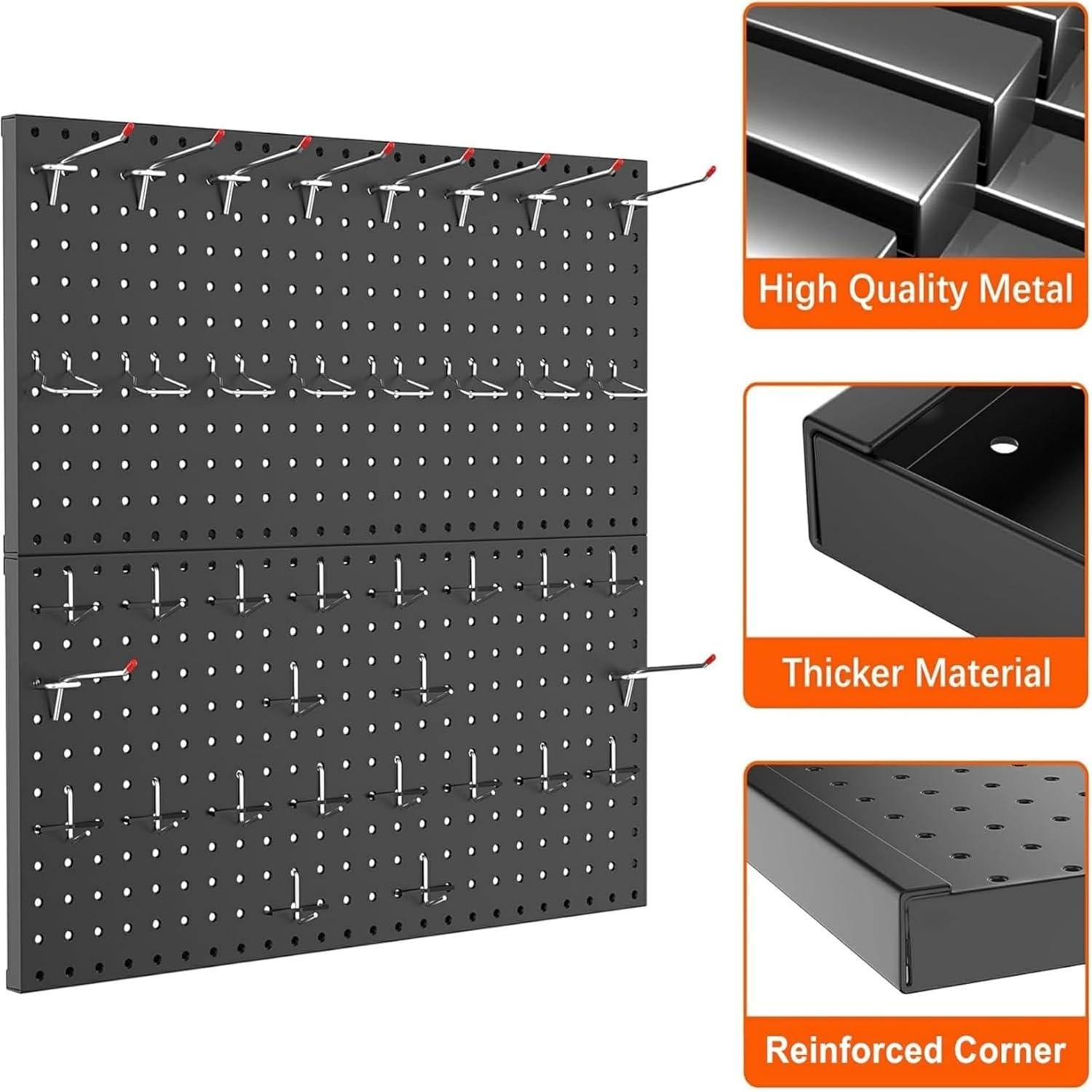 imageTORACK 2Pack 12x24 inch Metal Pegboard Panels for Garage Wall Tool Organizer Pegboard for Workbench Workshop Tool Storage Peg Board for PegsBlack12x24 in
