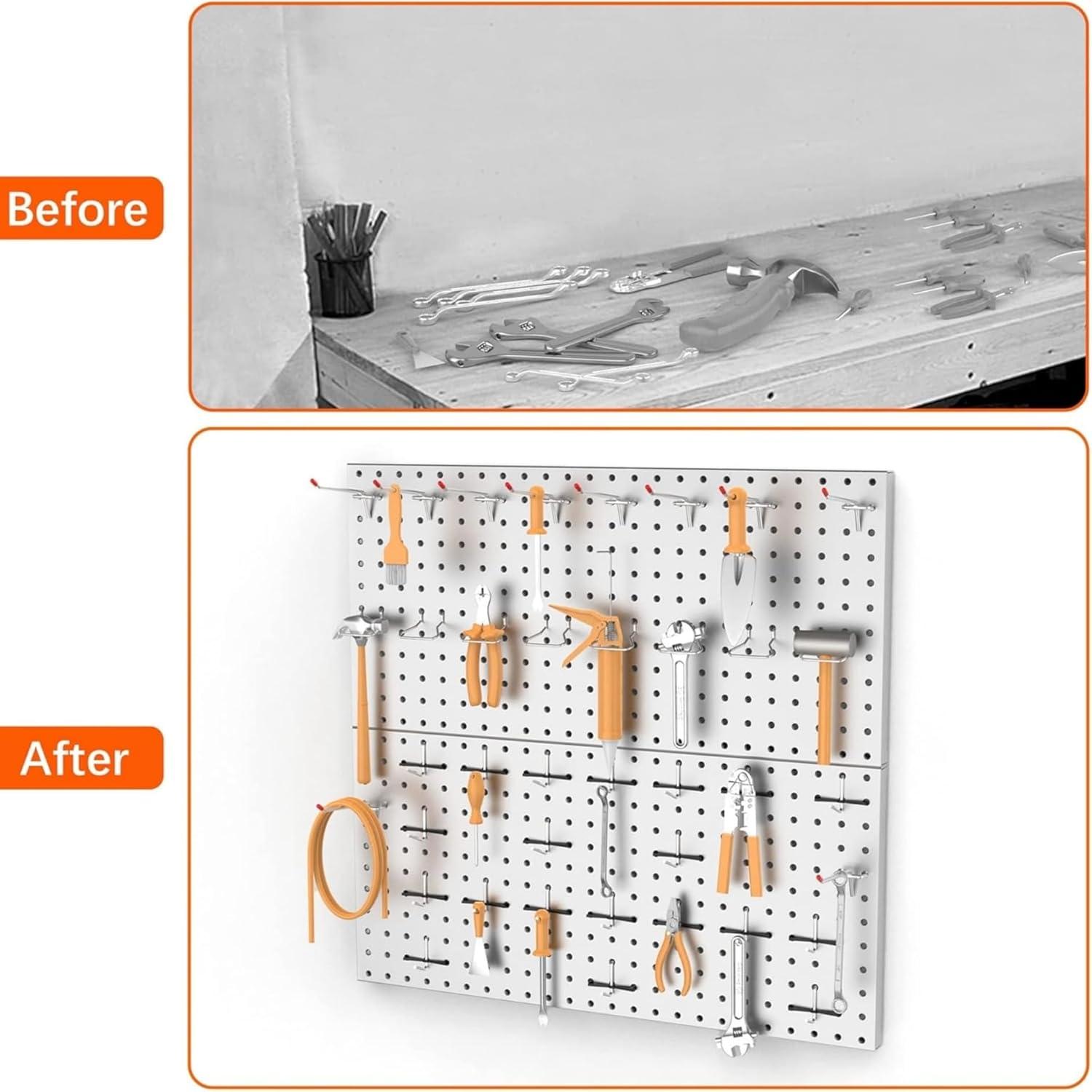 imageTORACK 2Pack 12x24 inch Metal Pegboard Panels for Garage Wall Tool Organizer Pegboard for Workbench Workshop Tool Storage Peg Board for PegsBlack12x24 in