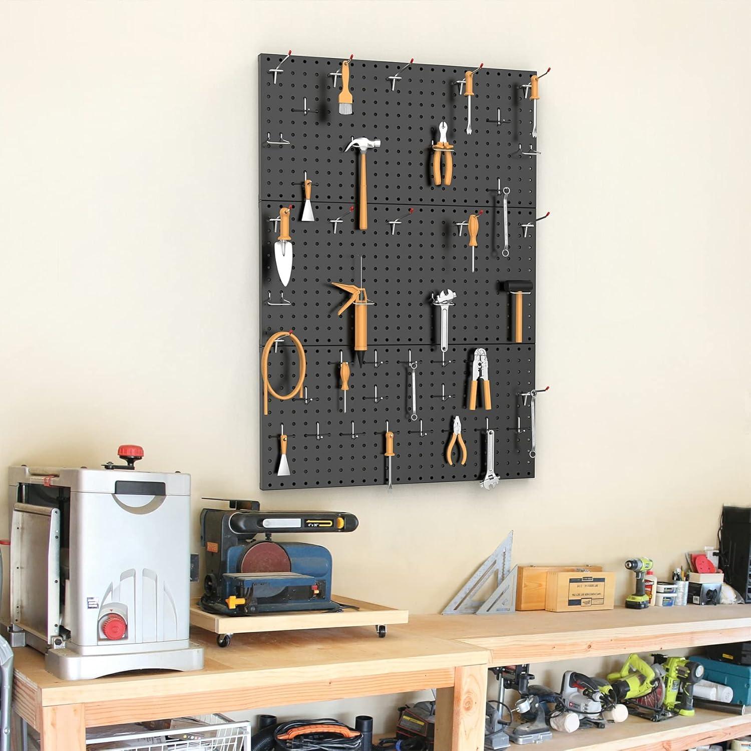 imageTORACK 2Pack 12x24 inch Metal Pegboard Panels for Garage Wall Tool Organizer Pegboard for Workbench Workshop Tool Storage Peg Board for PegsBlack12x24 in