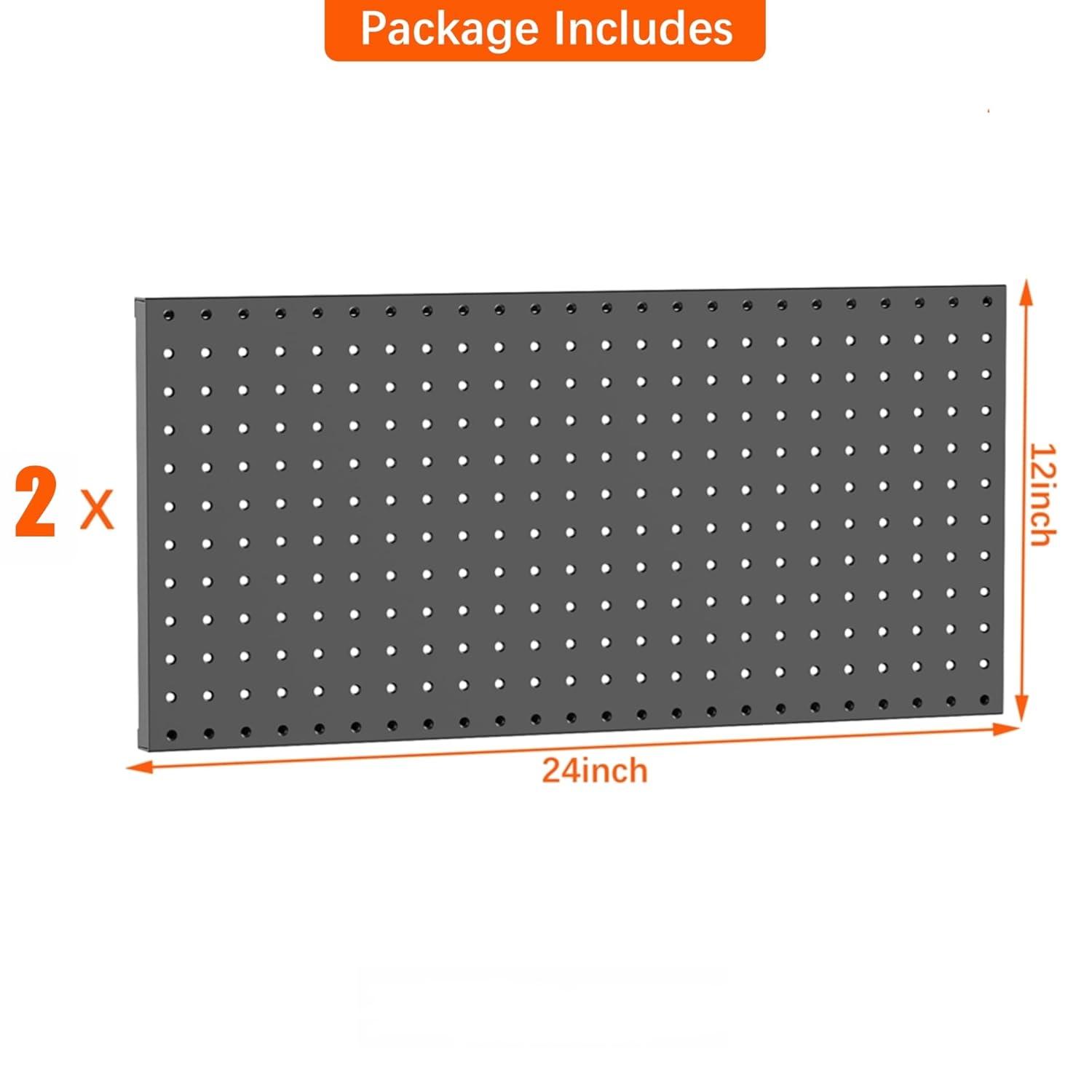 imageTORACK 2Pack 12x24 inch Metal Pegboard Panels for Garage Wall Tool Organizer Pegboard for Workbench Workshop Tool Storage Peg Board for PegsBlack12x24 in