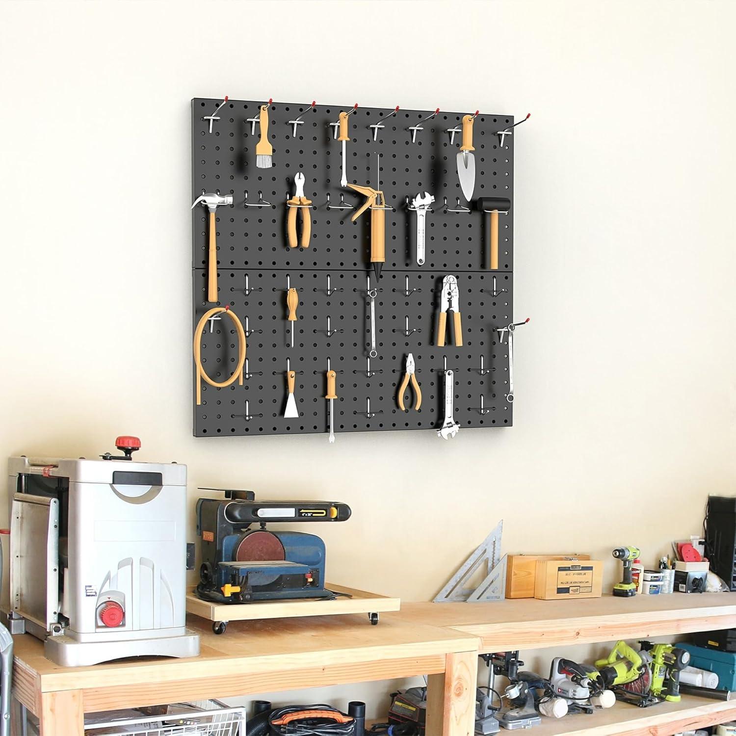 imageTORACK 2Pack 12x24 inch Metal Pegboard Panels for Garage Wall Tool Organizer Pegboard for Workbench Workshop Tool Storage Peg Board for PegsBlack12x24 in