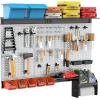imageTORACK Pegboard Wall Organizer 4 ft Garage Metal Pegboard Tool Organizer System Tools Storage Peg Board Kit with Hooks and Accessories Wall Mounted Storage Bins Overhead ShelvesGrey