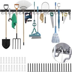 imageTORACK 64 Inch Garage Hooks Tool Organizer Adjustable Wall Mounted Garage Hanger Storage System 16 Hooks ampamp 16 Pegs