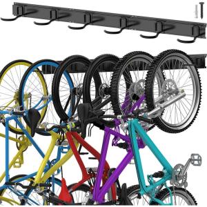 imageTORACK Bike Storage Rack 6 Bike Rack Wall Mount Home and Garage Organizer Vertical Bicycles Hanger Hooks for Indoor Space SavingBlack