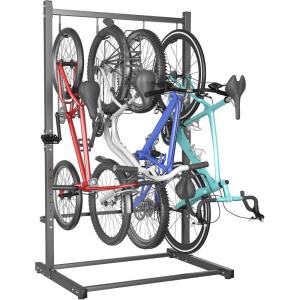 imageTORACK Garage Freestanding Hanging Bike Stand for Garage Heavy Duty 4 Bikes Vertical Bike Storage Stand Floor Bike Storage Rack