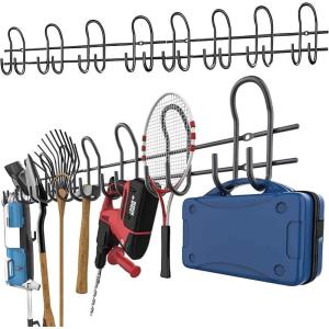 imageTORACK Heavy Duty Garage Hooks Tool Organizer 2Pack Wall Mount Storage Rack Black Adjustable 8 Hooks 500 lbs Capacity Garage Tool Organization