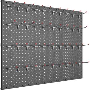 imageTORACK Metal Pegboard Panels and Hooks for Garage Workbench Shop Shed Tool Organizer Peg Board with 18quot ampamp 14quot Holes Modular WallMounted Pegboard with Pegboard HooksBlackBlack