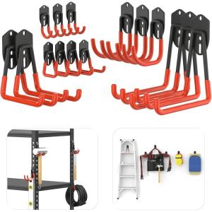 imageTORACK 15PCS Garage Storage System Hooks Shelving Hooks for Keyhole Shelving Units Wall Mount Utility Hooks for Tools Ladders Cords Folding Chairs Shovels and RakesBlackOrange