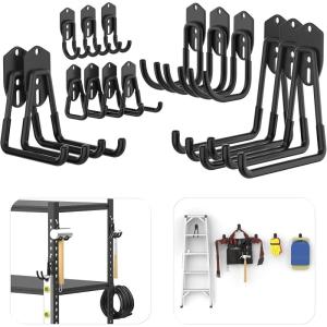 imageTORACK 15PCS Garage Storage System Hooks Shelving Hooks for Keyhole Shelving Units Wall Mount Utility Hooks for Tools Ladders Cords Folding Chairs Shovels and RakesBlackBlack