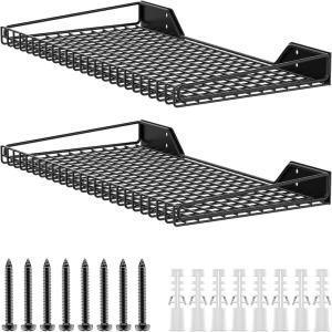 imageTORACK 2 Pack Wall Mounted Storage Shelves 235quot x 12quot Wall Shelf for Garage Closet Laundry Room Heavy Duty Garage Wall Shelving Holds Up to 65 LbsBlackBlack