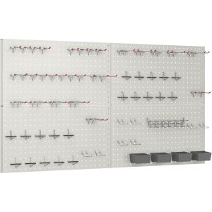 imageTORACK 97pcs Garage Storage 48x24 inch Pegboard Wall Organizer Metal Pegboard with Hooks Garage Storage Bins Utility Tool Board Panel Tool Organizer Silver