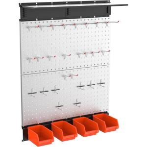 imageTORACK Garage Metal Pegboard with Accessories Tools Organizer Peg Board with Pegboard Hooks Bins Tool Storage Pegboards for WallBlackGray