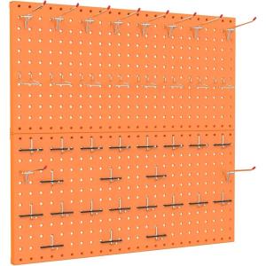 imageTORACK Metal Pegboard Wall Organizer 24quot x 24quot or 12quot x 48quot 70 PCS Tools Storage Pegboard for Garage Tool Organizer Peg Board with Pegboard Hooks for WorkbenchBlackOrange