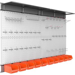 imageTORACK Metal Pegboard with Peg Board Hooks Tools Storage Pegboard with Pegboard Hooks Wall Mounted Storage Bins Shelves Tool Organizer Board with PegsBlackGray