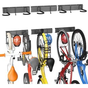 imageTORACK Wall Mounted Bike Storage Rack Vertical Bikes Storage for Garage 5 Bikes Hangers for Wall Modular Bicycle Storage Rack3 Rails 8 Hooks