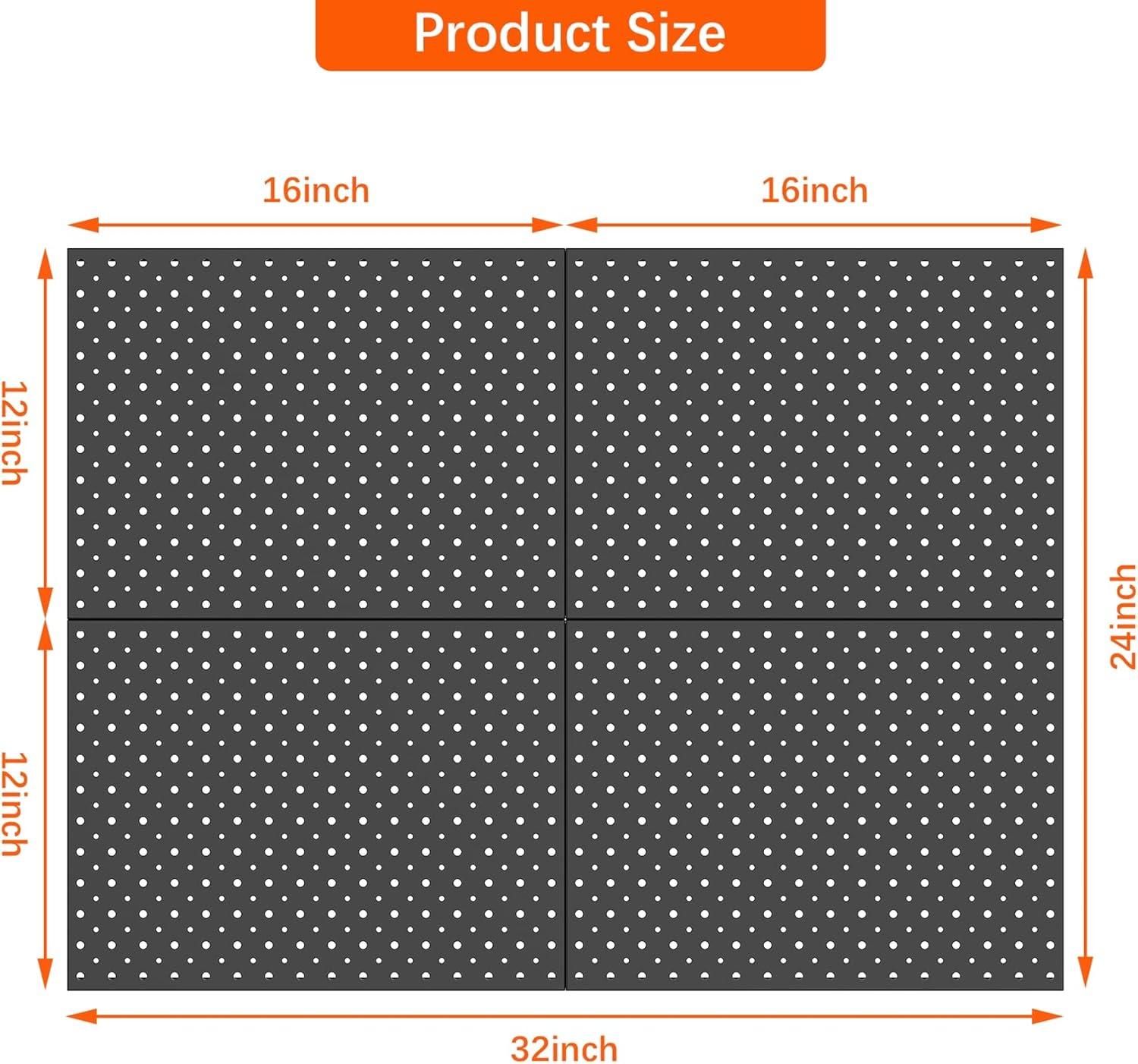 imageTORACK 4Pcs 12quotx16quot Metal Pegboard Panels for Garage Workbench Shop Shed Tool Organizer Peg Board with 18quot ampamp 14quot Holes Modular WallMounted Pegboard for Pegboard Hooks BlackBlack