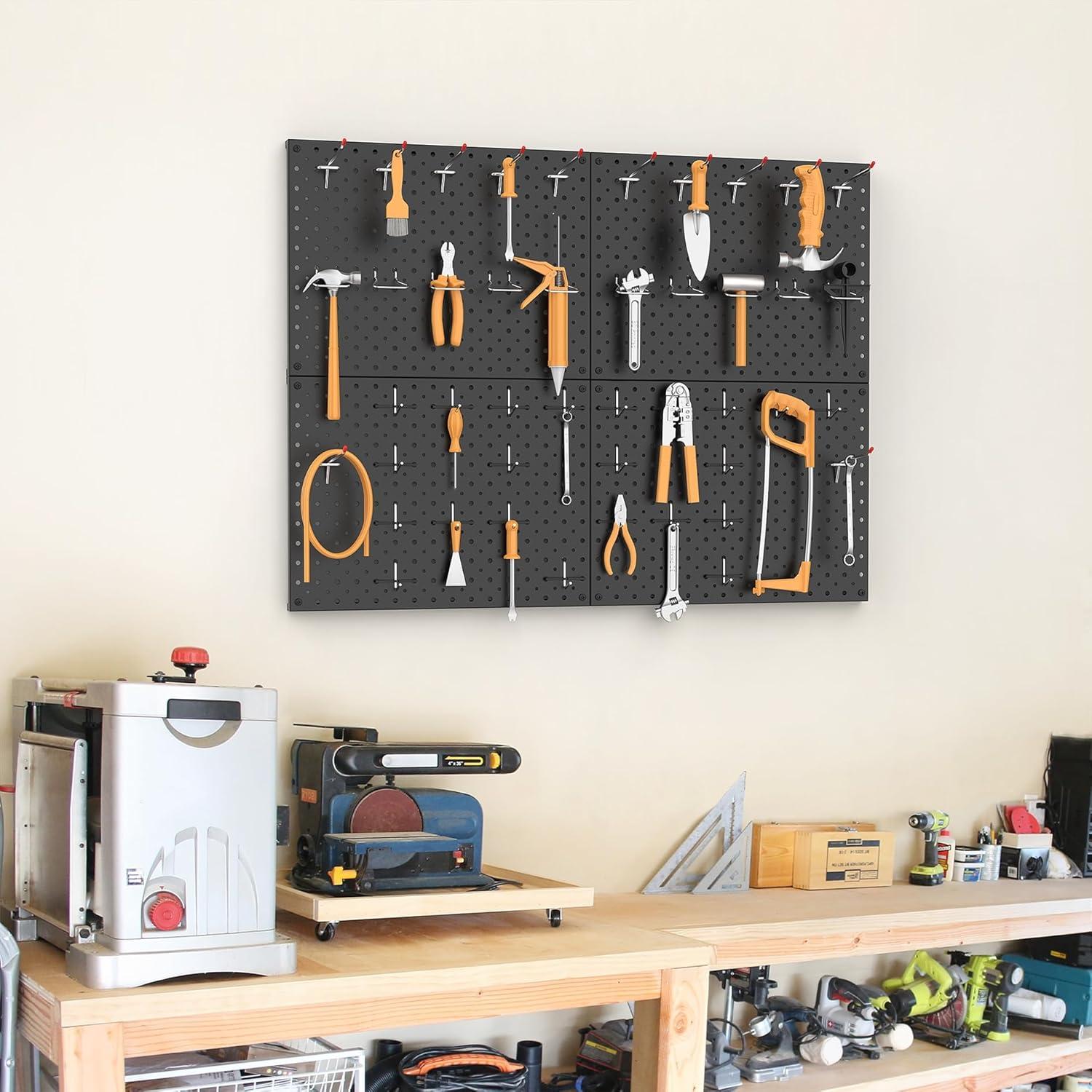 imageTORACK 4Pcs 12quotx16quot Metal Pegboard Panels for Garage Workbench Shop Shed Tool Organizer Peg Board with 18quot ampamp 14quot Holes Modular WallMounted Pegboard for Pegboard Hooks BlackBlack