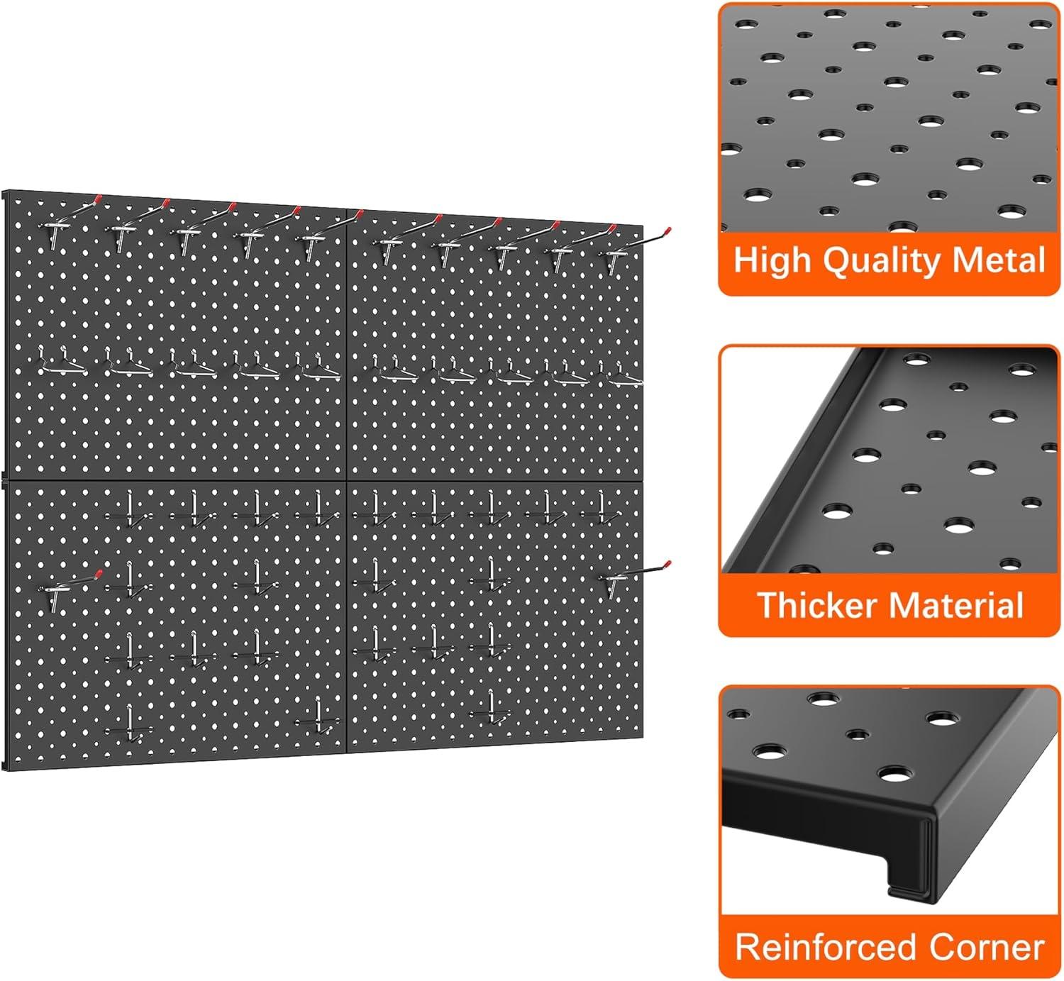 imageTORACK 4Pcs 12quotx16quot Metal Pegboard Panels for Garage Workbench Shop Shed Tool Organizer Peg Board with 18quot ampamp 14quot Holes Modular WallMounted Pegboard for Pegboard Hooks BlackBlack