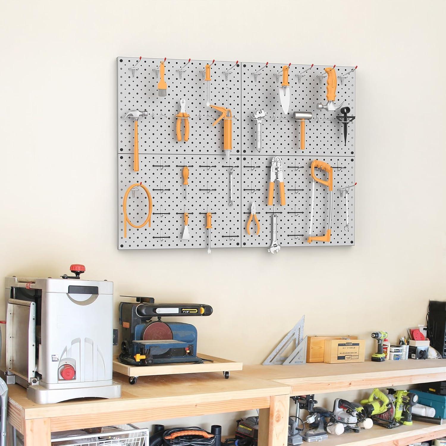 imageTORACK 4Pcs 12quotx16quot Metal Pegboard Panels for Garage Workbench Shop Shed Tool Organizer Peg Board with 18quot ampamp 14quot Holes Modular WallMounted Pegboard for Pegboard Hooks BlackGray