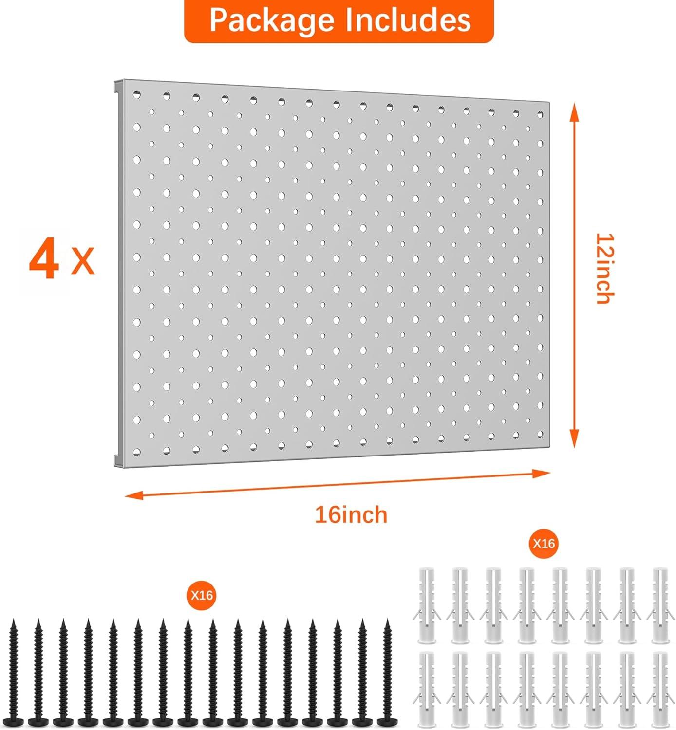 imageTORACK 4Pcs 12quotx16quot Metal Pegboard Panels for Garage Workbench Shop Shed Tool Organizer Peg Board with 18quot ampamp 14quot Holes Modular WallMounted Pegboard for Pegboard Hooks BlackGray