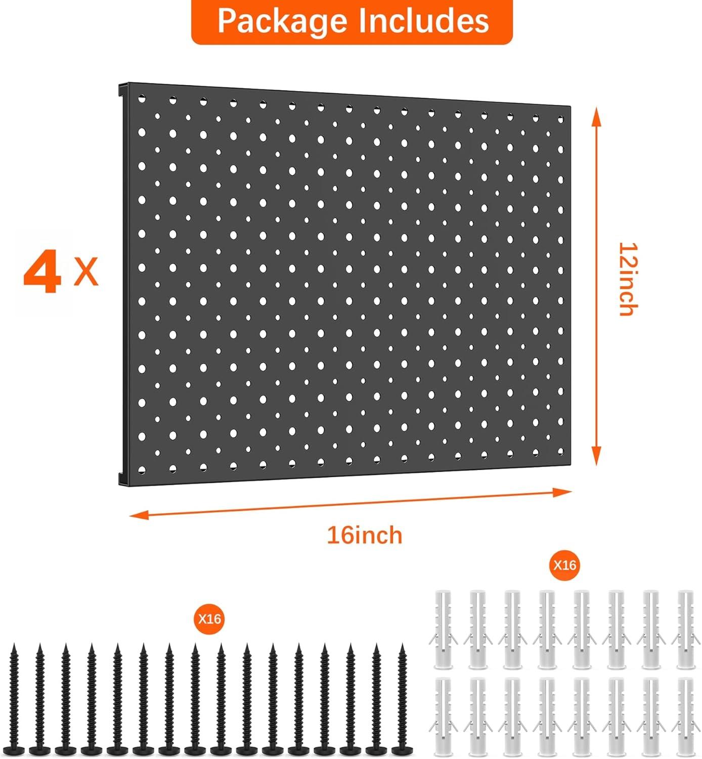 imageTORACK 4Pcs 12quotx16quot Metal Pegboard Panels for Garage Workbench Shop Shed Tool Organizer Peg Board with 18quot ampamp 14quot Holes Modular WallMounted Pegboard for Pegboard Hooks BlackBlack