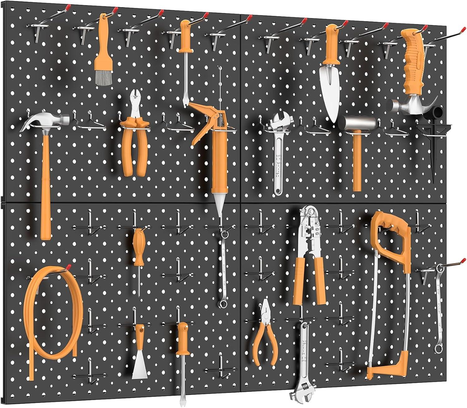 imageTORACK 4Pcs 12quotx16quot Metal Pegboard Panels for Garage Workbench Shop Shed Tool Organizer Peg Board with 18quot ampamp 14quot Holes Modular WallMounted Pegboard for Pegboard Hooks BlackBlack