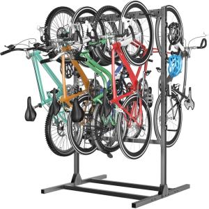 imageTORACK Freestanding Bike Storage Stand for Garage Heavy Duty 7 Bikes and 7 Helmets Vertical Bike Storage Stand Floor Bike Storage RackStand for 7 bikes