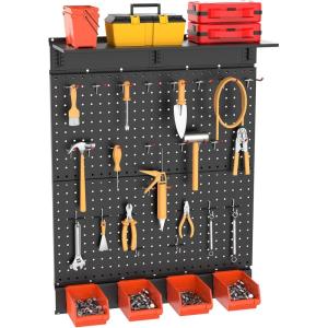 imageTORACK Metal Pegboard with Accessoreis for Garage Wall Tool Organizer Pegboard with Hooks Wall Mounted BinsShelf Tool Storage Peg Board for WallGreyBlack