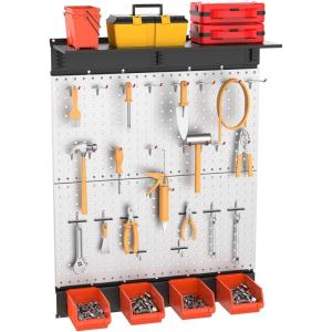 imageTORACK Metal Pegboard with Accessoreis for Garage Wall Tool Organizer Pegboard with Hooks Wall Mounted BinsShelf Tool Storage Peg Board for WallGreyGray