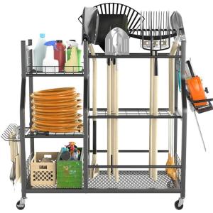 imageTORACK Garden Tool Organizer with Wheels Rakes Shovels Yard Tools Stand for Garage Shed Garden IndoorOutdoor LongHandled Tools CartTool Stand with Extra Shelves