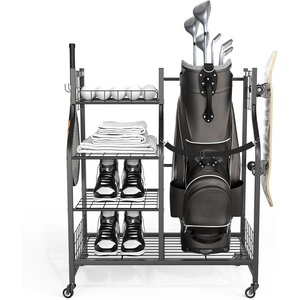 image:imageTORACK Golf Bag Storage for Garage Rolling Golf Bag Stand Golf Equipment amp Accessories Storage Rack with ShelvesBlack
