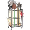 image:imageTORACK Garden Tool Stand with Wheels Rakes Shovels Holder Yard Tools Organizer for Garage Garden Shed IndoorOutdoor LongHandled Tools CartTool stand with side shelvesTool stand